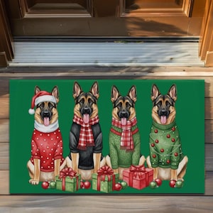 German Shepherd Christmas Polyester Doormat Holiday Dog Breed Gift Doormat Dog Lover Festive Welcome Mat Cute German Shepherd Christmas Gift