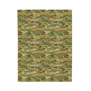 English Fox Hunting Blanket, Equestrian Gift Country Side Throw Horse Hounds Blanket Gift English Rural Countryside Bedding Horse Lover Gift image 8