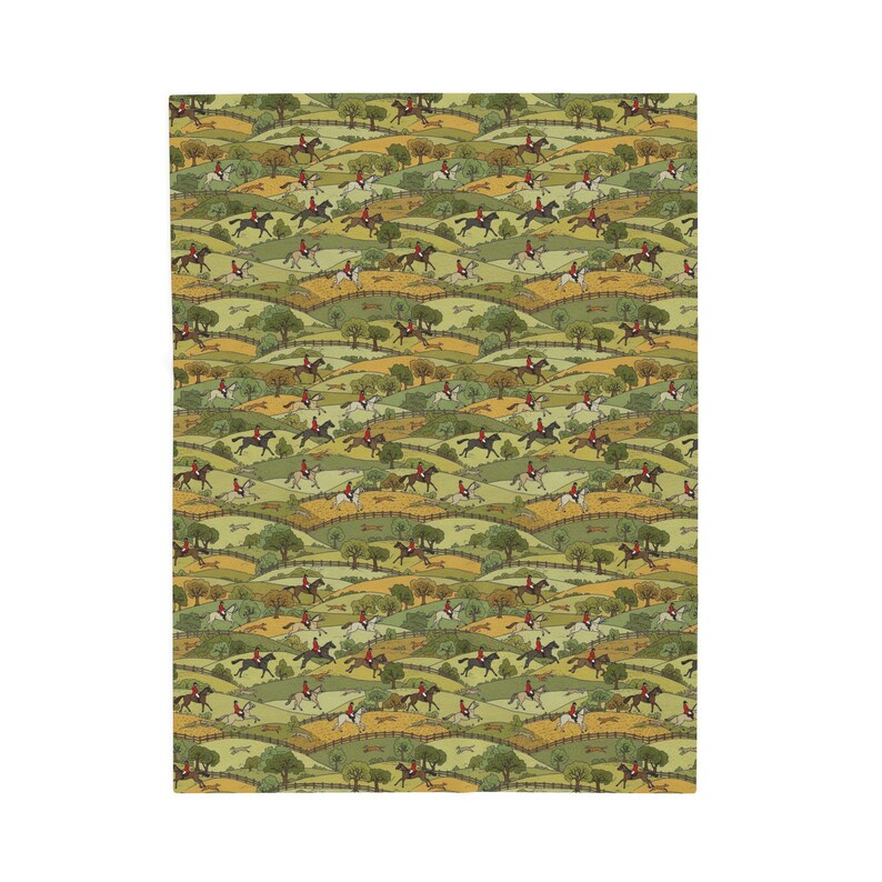 English Fox Hunting Blanket, Equestrian Gift Country Side Throw Horse Hounds Blanket Gift English Rural Countryside Bedding Horse Lover Gift image 8