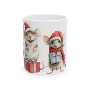 Christmas Mice Mug Holiday Coffee Cup Mouse Santa Hat Tea Mug Animal Hot Cocoa Mug Cute Kids Cocoa Mug Christmas Kids Gift Mouse Lover Mug image 8