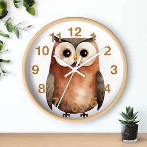 Owl Wall Clock Cute Kids Room Owl Clock Bird Lover Clock Whimsical Owl Decor Woodland Animal Wall Clock Owl Lover Clock Cartoon Owl Gift