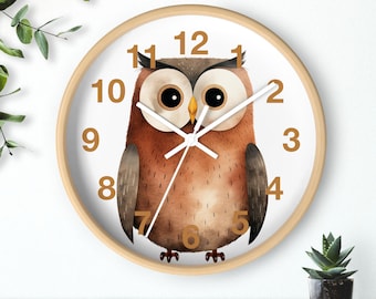 Owl Wall Clock Cute Kids Room Owl Clock Bird Lover Clock Whimsical Owl Decor Woodland Animal Wall Clock Owl Lover Clock Cartoon Owl Gift