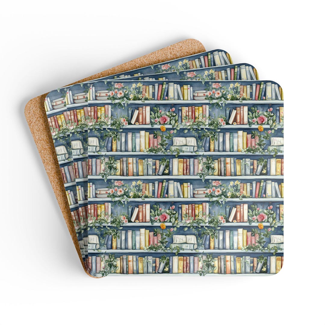 Floral Bookshelf Coaster Set Book Lover Gift Flower Book Coasters ...
