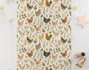 Chickens and Flowers Baby Blanket Farmhouse Baby Blanket Country Baby Nursery Chicken Baby Blanket Barn Baby Gift Chicken Lover Baby Gift