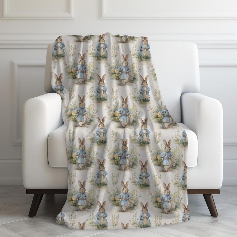 Bunny Rabbit Blanket, Springtime Rabbit Throw Kids Bedroom Bedding Animal Garden Accent Floral Bunny Throw Easter Blanket Woodland Gift bild 3