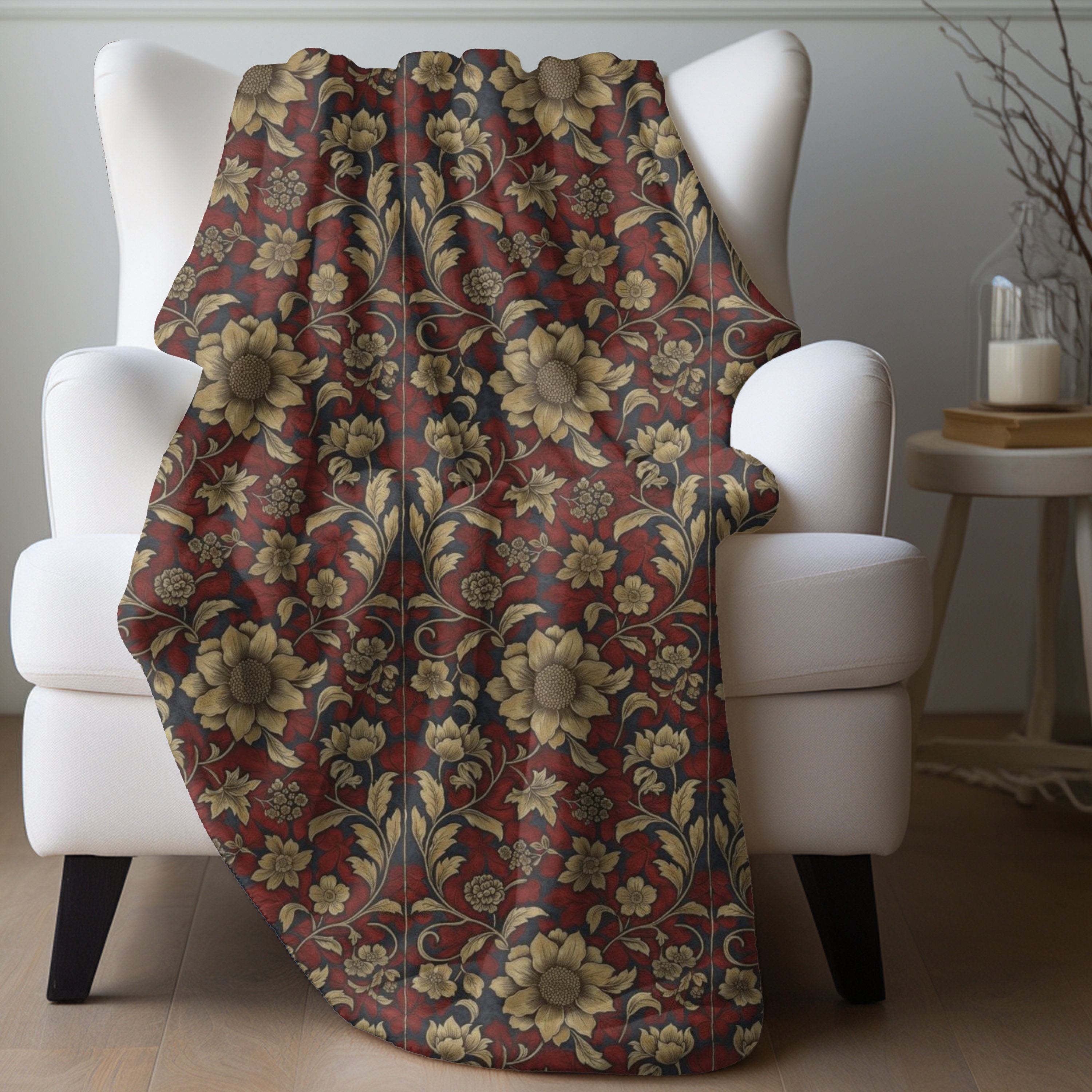 Burgundy Gold Throw Blanket Etsy