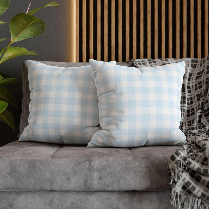 Blue Gingham Pillow Cover, Light Blue Checkered Cushion Cover Blue Check Nursery Pillow Farmhouse Chic Decor Blue White Plaid Pillow Cover afbeelding 8