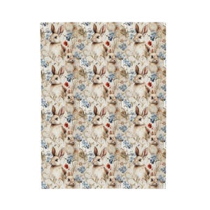 Rabbits and Flowers Blanket, Cute Bunny Blanket Floral Rabbit Throw Wildflower Blanket Rabbit Lover Gift Spring Blanket Hare Bedding Gift image 8
