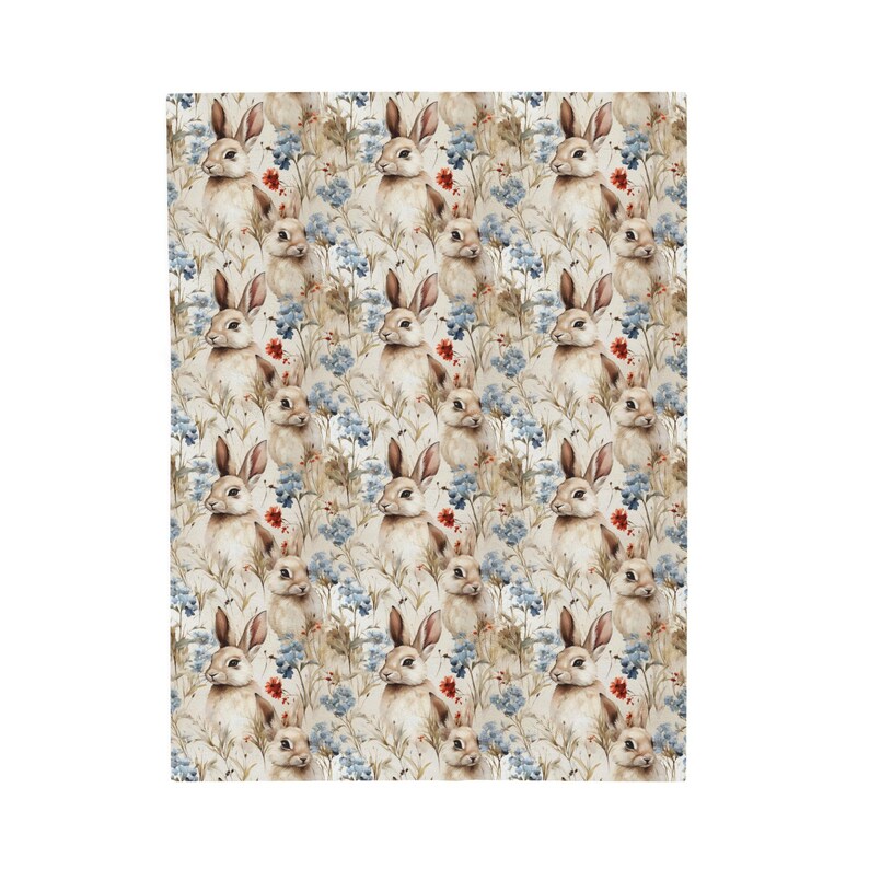 Rabbits and Flowers Blanket, Cute Bunny Blanket Floral Rabbit Throw Wildflower Blanket Rabbit Lover Gift Spring Blanket Hare Bedding Gift image 8