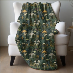 Mushroom Blanket Dark Forest Throw Mushrooms Blanket Cottagecore Mushrooms Forest Floor Throw Mushroom Decor Fungi Lover Blanket Gift