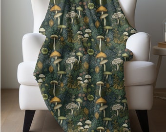 Mushroom Blanket Dark Forest Throw Mushrooms Blanket Cottagecore Mushrooms Forest Floor Throw Mushroom Decor Fungi Lover Blanket Gift