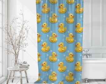 Yellow Rubber Duck Shower Curtain - Cute Kids Bath Decor Baby Nursery Bathroom Duck Lover Gift Fun Quirky Duck Design Shower Curtain Gift