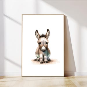 Printed Baby Donkey Matte Print Wall Art Donkey Nursery Art Animal Ciclee Print Cute Donkey Artwork Watercolor Donkey Print for Kids Rooms