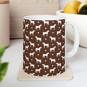 Heart Horse Mug Horse Mug Horse Lover Mug Dressage Mug Western Mug Jumping Mug Equestrian Mug Equine Decor Brown White Pony Lover Mug Gift