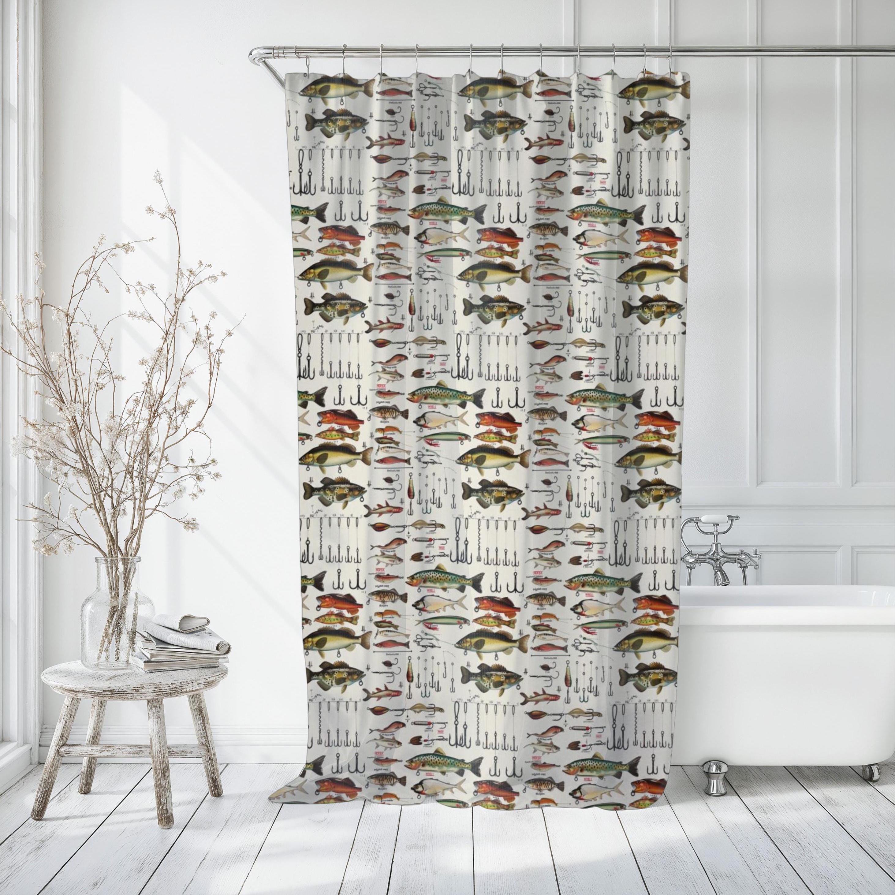 Angeln Duschvorhang Fisch Haken Badezimmer Dekor Masculine Duschvorhang Angeln Cabin Decor Angler Dekor See Haus Duschvorhang Geschenk