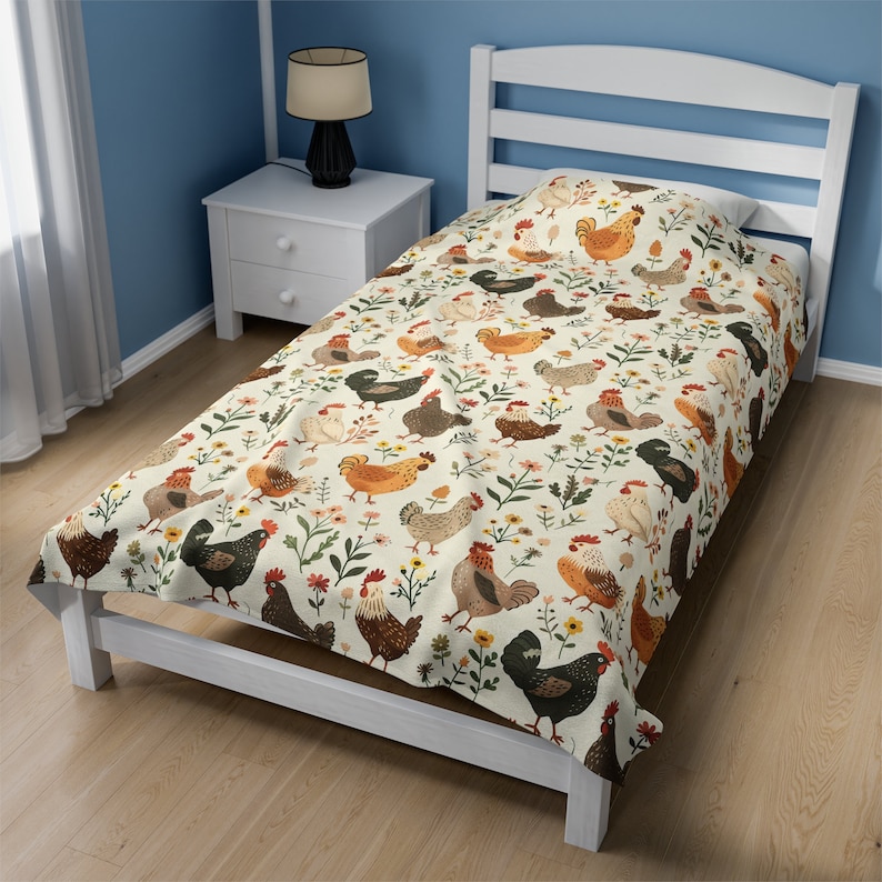 Chickens and Flowers Blanket Farmhouse Decor Wildflower Blanket Chicken Lover Gift Farm Animal Throw Cottagecore Pastoral Decor Homestead image 6