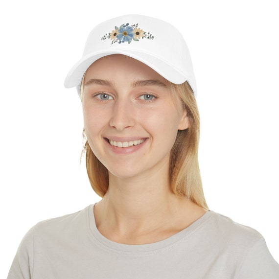 Blue Flowers Baseball Cap Blue Floral Hat Yellow Flower Cap  display picture 3