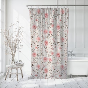 Pink Floral Shower Curtain Roses Bathroom Decor Romantic Shower Curtain Pink Rose Bath Curtain Vintage Floral Shower Curtain Feminine Gift