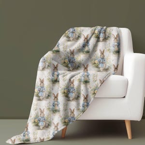 Bunny Rabbit Blanket, Springtime Rabbit Throw Kids Bedroom Bedding Animal Garden Accent Floral Bunny Throw Easter Blanket Woodland Gift bild 4