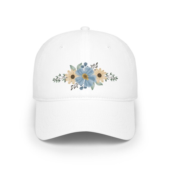 Blue Flowers Baseball Cap, Blue Floral Hat Yellow Flower Cap  display picture 1