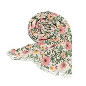 Flower Garden Scarf, Yellow and Pink Floral Scarf Garden Lovers Scarf Flower Lover Gift Boho Flower Scarf Garden Theme Accessory Floral Gift