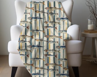 Sardines Blanket Fish Print Throw Seafood Lover Gift Coastal Home Decor Mediterranean Throw Fishing Gift Idea Foodie Gift Sardine Lover Gift