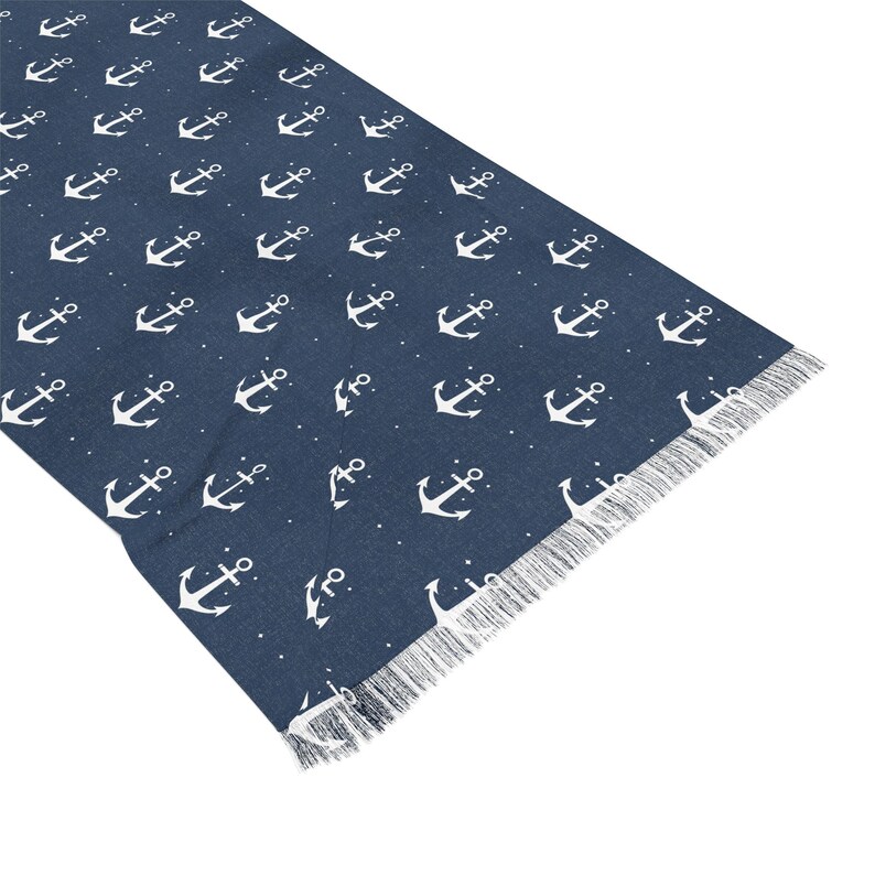 Navy Blue Anchor Scarf, Coastal Fashion Nautical Theme Scarf Ocean Inspired Scarf Sailing Clothing Boating Style Blue Scarf Sea Lover Gift image 4