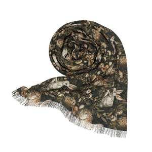 Woodland Rabbits Scarf Dark Aesthetic Scarf Easter Scarf Gift Cottagecore Scarf Vintage Rabbit Print Scarf Victorian Bunny Lover Gift
