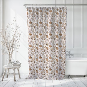 Brown Leaves Shower Curtain Neutral Bathroom Decor Autumn Leaves Shower Curtain Botanical Bathroom Decor Beige Shower Curtain Forest Gift
