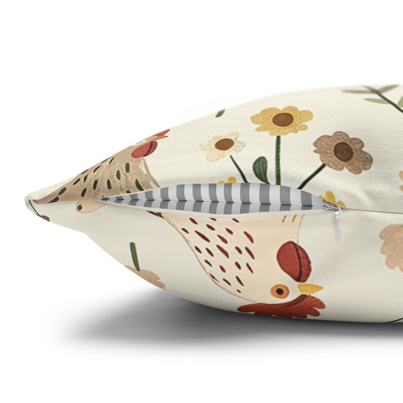 Chicken and Flowers Pillow Cover, Farmhouse Chicken Cushion Hen Print ...