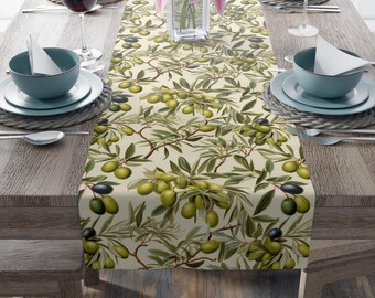 Olive Branch Table Runner Mediterranean Table Decor Rustic Olive Table Runner Botanical Table Runner Olive Lover Gift Olive Green Runner