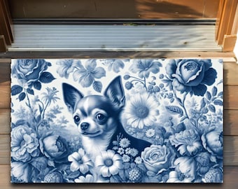 Toile Chihuahua Polyester Doormat, Indoor Outdoor Dog Breed Mat Entryway Rug Dog Welcome Mat Chihuahua Housewarming Gift Cute Dog Decor Gift