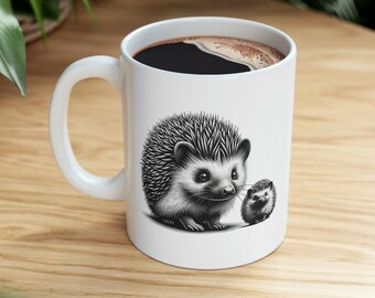 Hedgehog and Baby Mug, Hedgehog, Wildlife Mug, Forest Animals, Country Kitchen Decor, Gift for Hedgehog lover, Farmhouse Mug, Woodland Mug