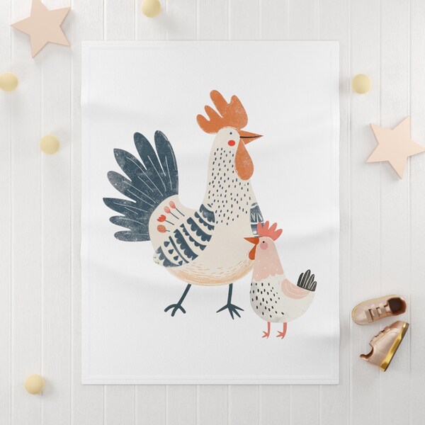 Rooster Hen Baby Blanket, Boho Chicken Blanket, Chicken Baby Blanket, Farmhouse Decor, Boho Chicken, Boho Baby Nursery, Chicken Lover Gift