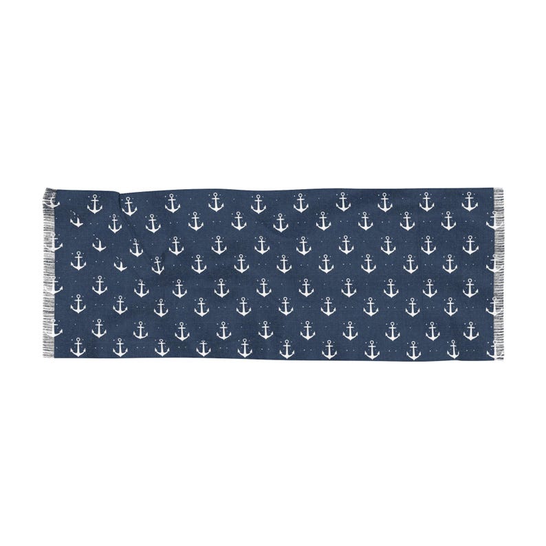 Navy Blue Anchor Scarf, Coastal Fashion Nautical Theme Scarf Ocean Inspired Scarf Sailing Clothing Boating Style Blue Scarf Sea Lover Gift image 5