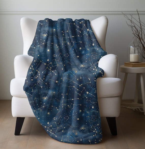 Zodiac Blanket Astrology Decor Constellation Blanket Horoscope Bedding Star Sign Blanket Celestial Decor Blue Zodiac Blanket Cosmic Bedding