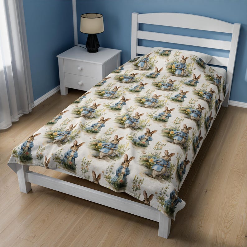 Bunny Rabbit Blanket, Springtime Rabbit Throw Kids Bedroom Bedding Animal Garden Accent Floral Bunny Throw Easter Blanket Woodland Gift bild 7