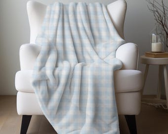 Light Blue Gingham Check Blanket, Blue Checkered Throw Rustic Country Bedding Plaid Blue Blanket Blue Nursery Decor Country Cottage Blanket