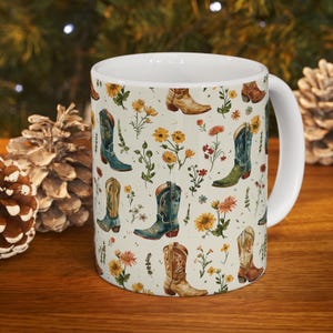 Cowboy Boots Mug Flowers Mug (11oz) Western Decor Country Living Cowgirl Mug Boot Lover Mug Cowboy Mug Rodeo Mug Horse Mug Western Gift