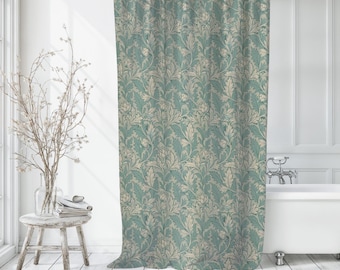 Vintage Floral Shower Curtain, Beige Blue & Green Elegant Bathroom Decor Elegant Flower Print Bath Curtain Rustic French Country Bath Decor