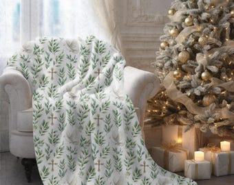 Cross and Dove Blanket Christian Green Throw Religious Home Decor Faith Inspired Blanket Sunday School Throw Christmas Blanket Holiday Gift