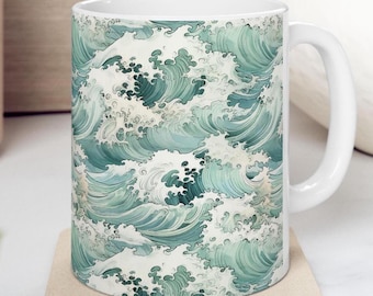 Ocean Waves Mug Beach Mug Sea Waves Surfing Mug Ocean Lover Mug Surf Lover Mug Beach Theme Mug Ocean Inspired Decor Coastal Mug Gift