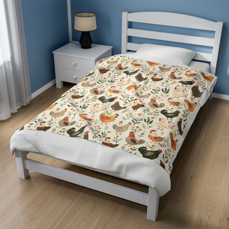 Chickens and Flowers Blanket Farmhouse Decor Wildflower Blanket Chicken Lover Gift Farm Animal Throw Cottagecore Pastoral Decor Homestead image 5
