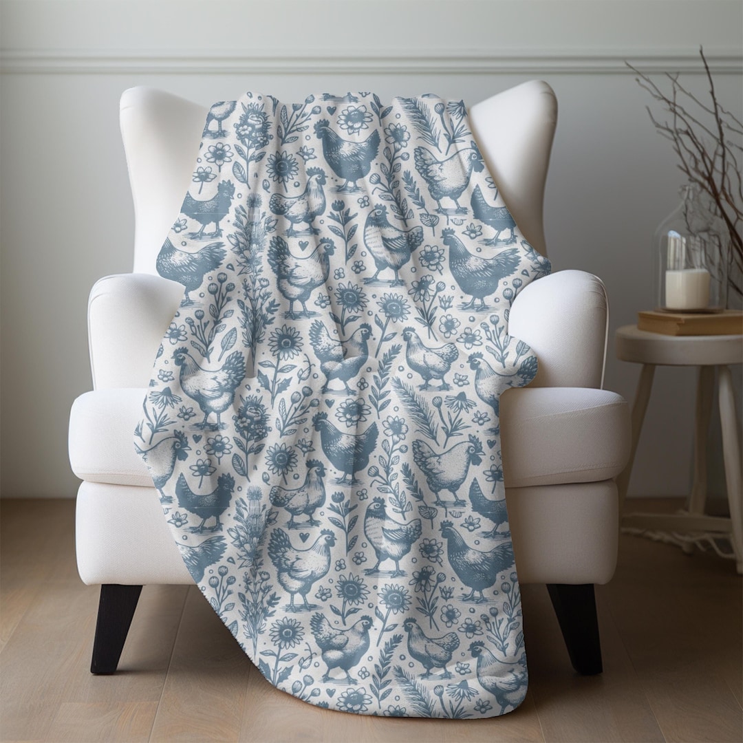 Blue Chicken Blanket, Farmhouse Chicken Throw Rustic Farm Bedding ...