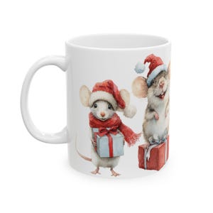 Christmas Mice Mug Holiday Coffee Cup Mouse Santa Hat Tea Mug Animal Hot Cocoa Mug Cute Kids Cocoa Mug Christmas Kids Gift Mouse Lover Mug image 7