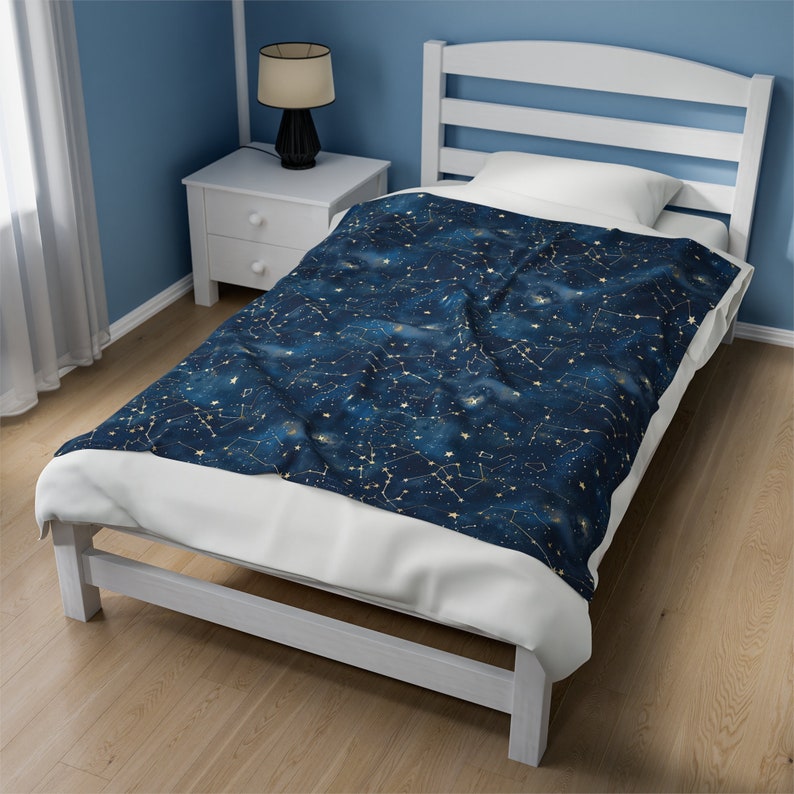 Zodiac Blanket, Astrology Decor Constellation Blanket Horoscope Bedding Star Sign Blanket Celestial Decor Blue Zodiac Blanket Cosmic Bedding 画像 5