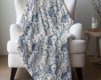 Couverture bleue lapin des bois, jeté de lapin bleu Couverture animal de la forêt Décoration boisée pour chambre d'enfant Couverture de lapin de Pâques Cadeau de jeté de forêt de conte de fées