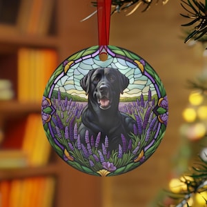 Black Lab Dog Christmas Ornament Faux Stained Glass Dog Ornament Labrador Decor Lab Lover Gift Pet Lover Holiday Gift Dog Breed Ornament