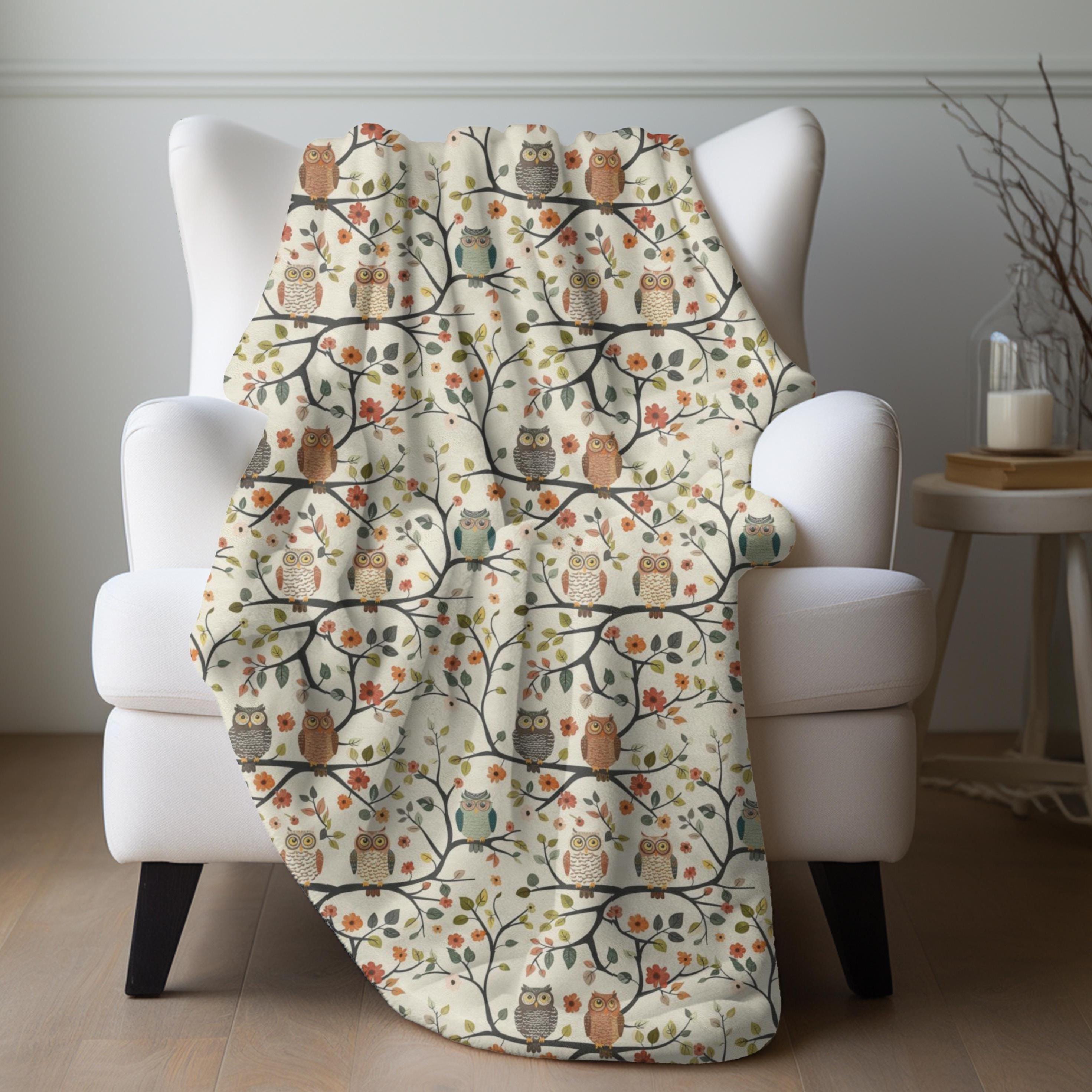 Woodland Owl Blanket Forest Birds Throw Owl Lover Gift Rustic Cabin Decor Owls On Branches Blanket O