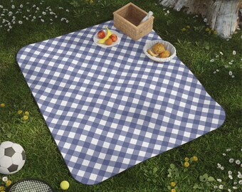 Blue Check Picnic Blanket, Blue and White Picnic Blanket Sports Game Day Blanket Gingham Outdoor Checkered Blanket Classic Picnic Mat Gift